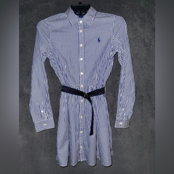 Polo Ralph Lauren Long Sleeve Striped Girls Dress Size 14 - Picture 1 of 9